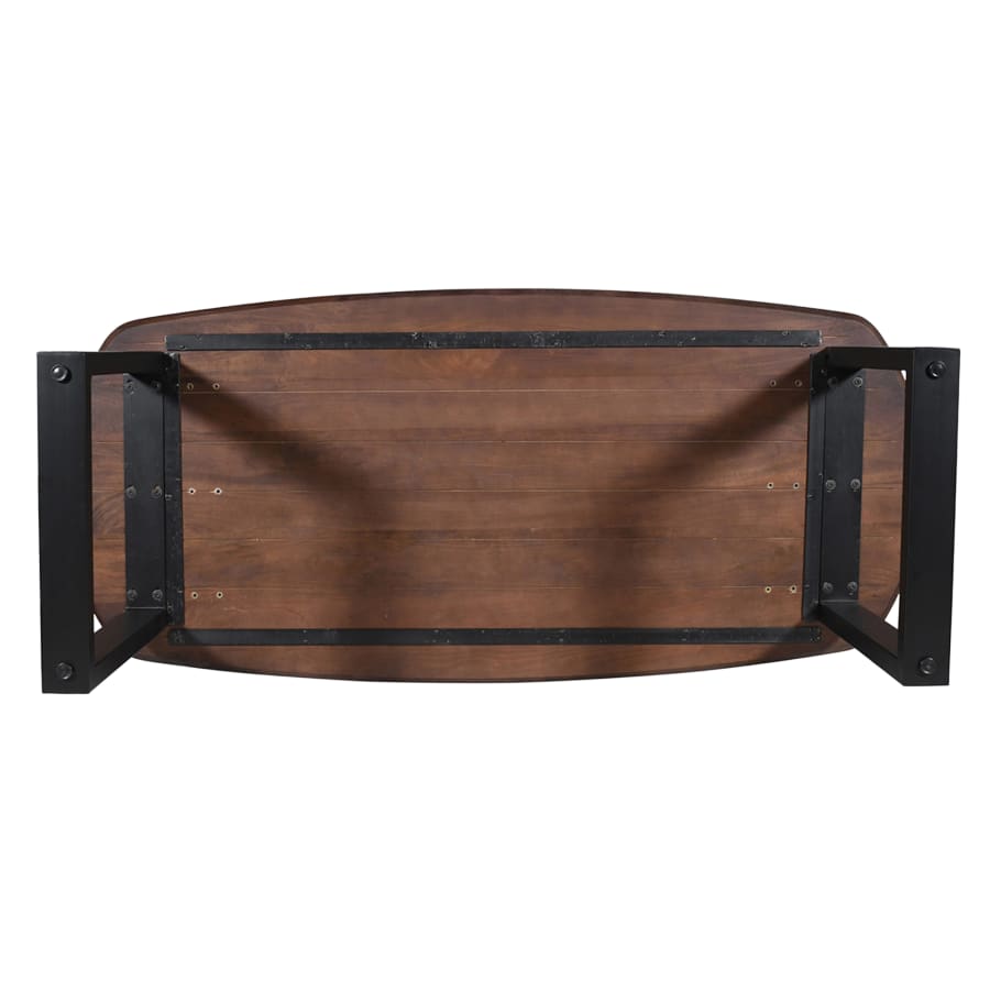 Table &agrave; manger ovale en bois de manguier clair pieds en m&eacute;tal noir 220 cm